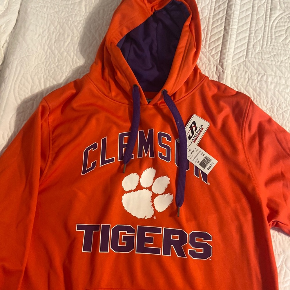 Men’s size XL, Clemson, Tigers, orange, and purple hoodie